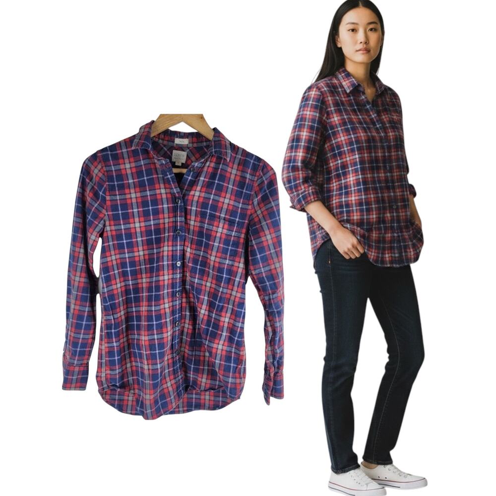 J Crew Boyfit Plaid Button Up Shirt Top Long Sleeve Size XS
